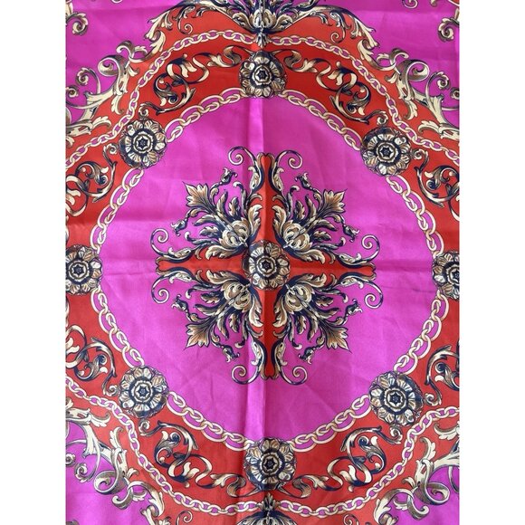 H & M Scarf Made In Italy Pink Orange Gold Medallion Scroll 34" x 34" Colorful - Picture 8 of 11